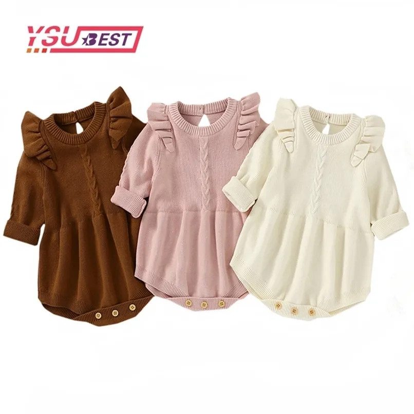 born Infant Toddler Baby Girl Warm Bodysuit Long Sleeve Knitting Solid Soft Jumpsuit Autumn Clothes s Overalls 211011