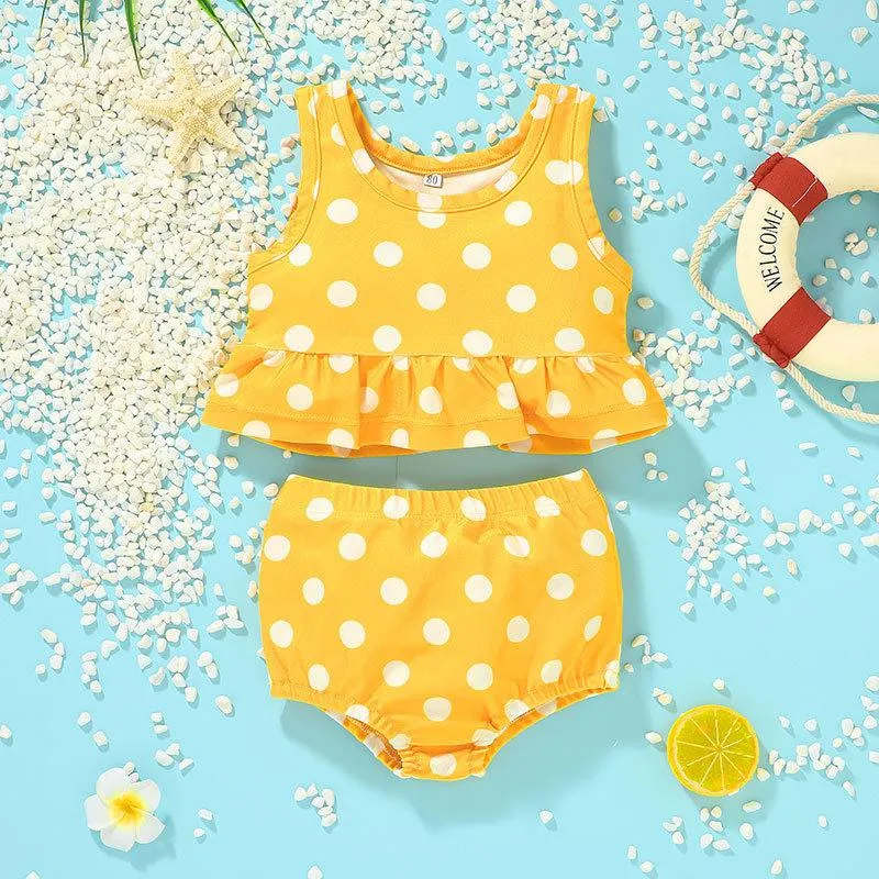 Tek Adet Bebek Kız Bikini Mayo Takım Elbise Çocuk Giyim Yaz Plaj Kısa Pantolon Kollu 2 adet Set Tatil Elbise Tatil Hediye