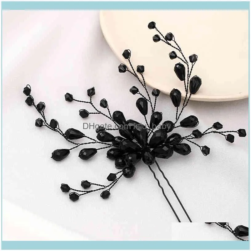 Black Color Crystal Hairpins Handmade Vintage Baroque Tiara Headpiece Wedding Headdress Women Bridal Hair Accessories Jewelry