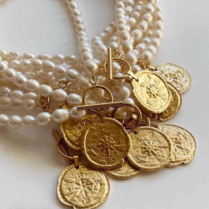 Amorita Бутик натуральный жемчужный ретро стиль направления монеты все сезон длинные цепные ожерелье