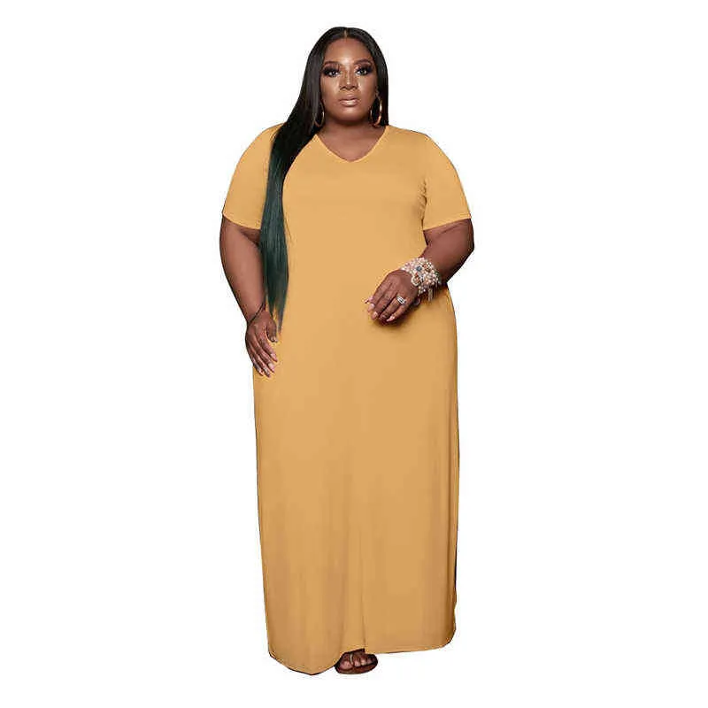 Elegant V Neck Maxi Dresses for Women Summer Lounge Wear in Plus Size Short Sleeve Loose Fit
