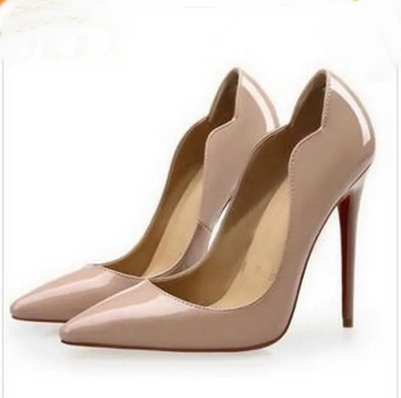 Modevågkvinnor pumpar kvinnor röda botten skor lyx varumärke röda ensamma klackar patent lädersko för kvinna sexig fest bröllop höga klackar 33-45