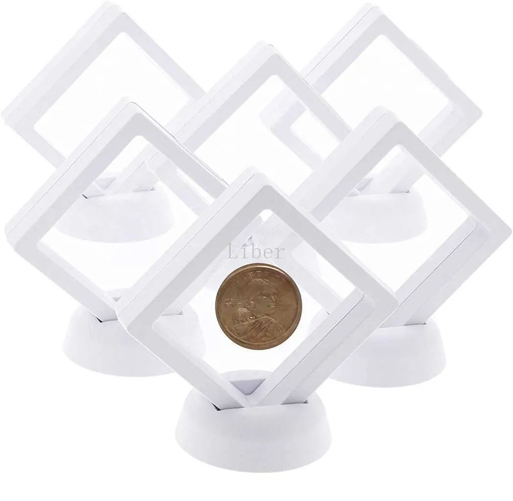 10st 3D Floating Coin Display Stand Fodral Förvaringslåda för smycken Örhängen Gems Ring Collection Utmaning Medal Holder 210705