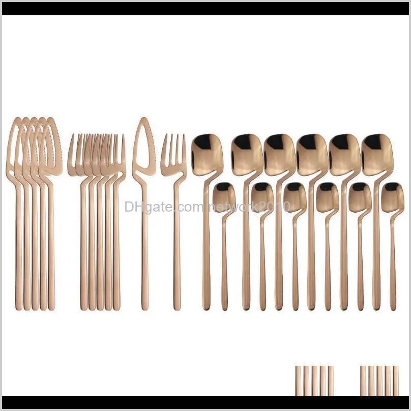 24pcs/set Flatware Cutlery Set Stainless Steel Tableware Golden Rose Gold Forks Knifes Spoons Teaspoons Flatware Sets Party Home1