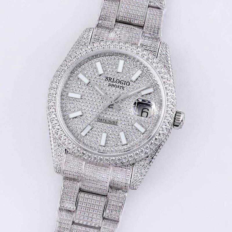 Relógio dos homens de diamante completo 40.6mm relógios mecânicos automáticos Diamantes Bezel impermeável Sapphire Relógios de pulso DiamondStudded Steel Bracelet à venda