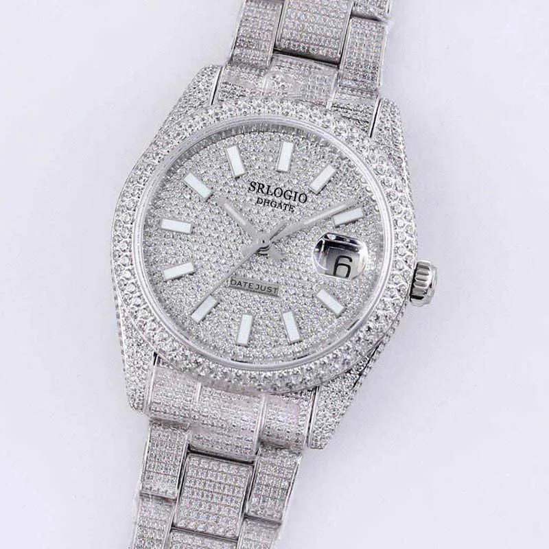 Full Diamond Mens Watch 40.6mm Automatiska mekaniska Klockor Diamanter Bezel Vattentät Sapphire Armbandsur Diamondstudded Steel Armband Till Salu