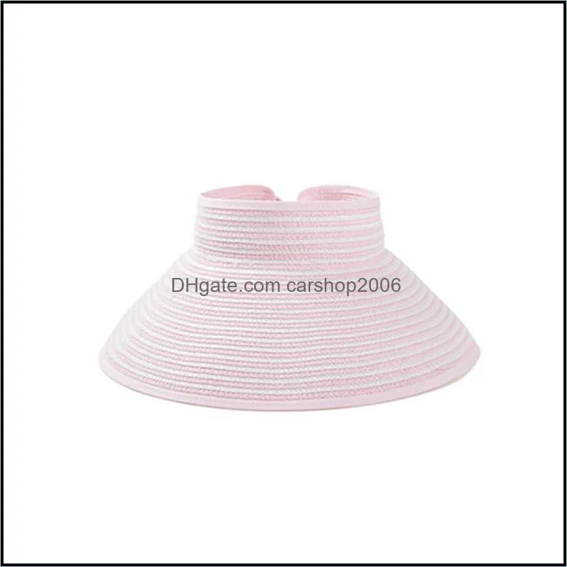 Wide Brim Hats Fashion Women Summer Foldable Open Top Straw Sun Hat Bowknot Back Adjustable Breathable UV-Protection Beach Visor Cap