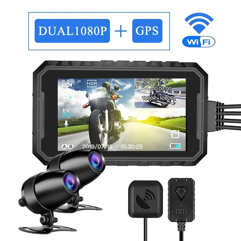 1080p HD كاميرا DVR دراجة نارية مع GPS WiFi G-Sensor Hidden Night Vision Dash Cam 150 ﾰ زاوية واسعة مسجل فيديو مقاومة للماء.