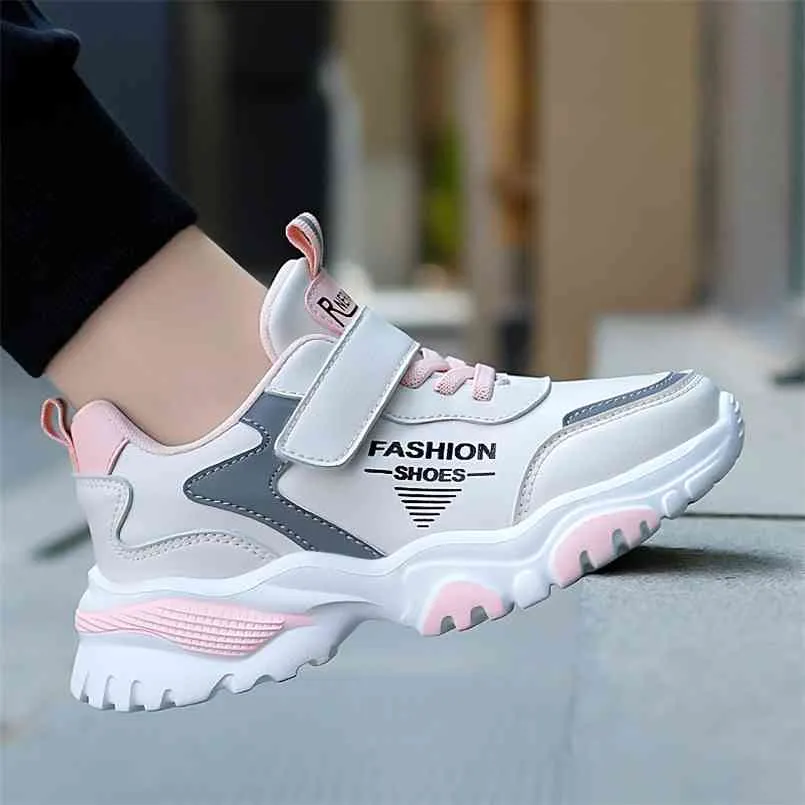 Fashion Big Girls Casual Winter Spring Leather Shoes Baby Boys Toddler Sport Pink Sneakers for School Size 28-37 210902