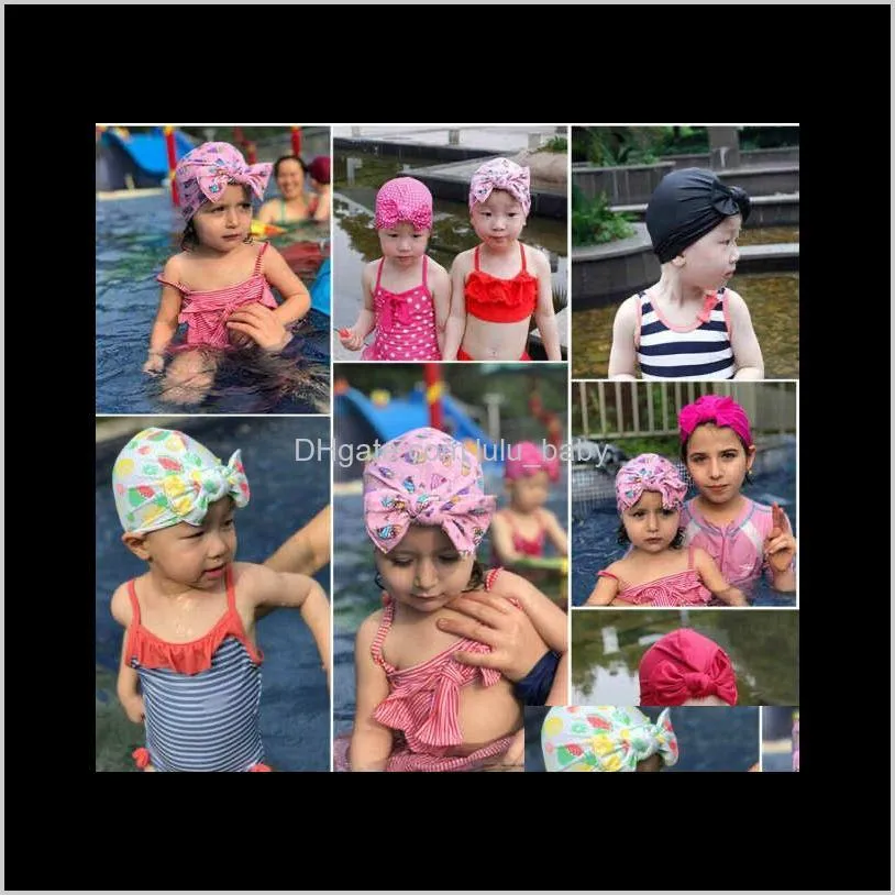 kids girls baby toddler turban knotted bow hat cap headband hair band swim cap