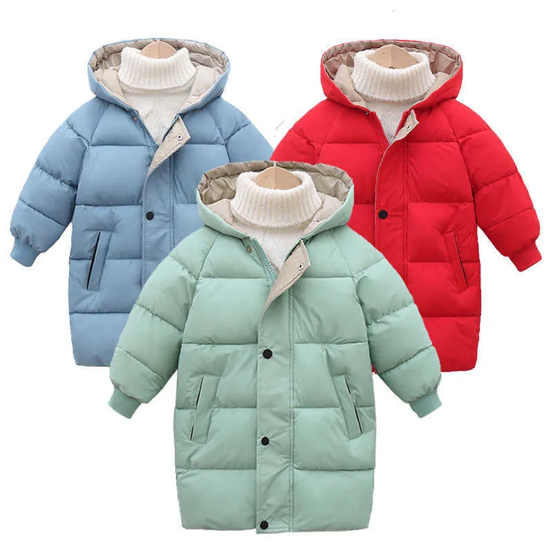 Winter Kids Long Jackets Thicken Cotton Boys Coats Fashion Children Down Cotton Padded Jackets Girls Hooded Parkas For 3-10 Year H0909