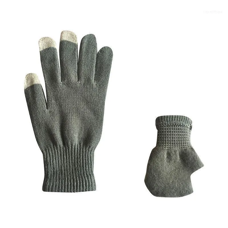 Cinq doigts gants 1 paire unisexe hiver cachemire tricot Silicone antidérapant épaissir chaud polaire magique coupe-vent gant doux extensible #1