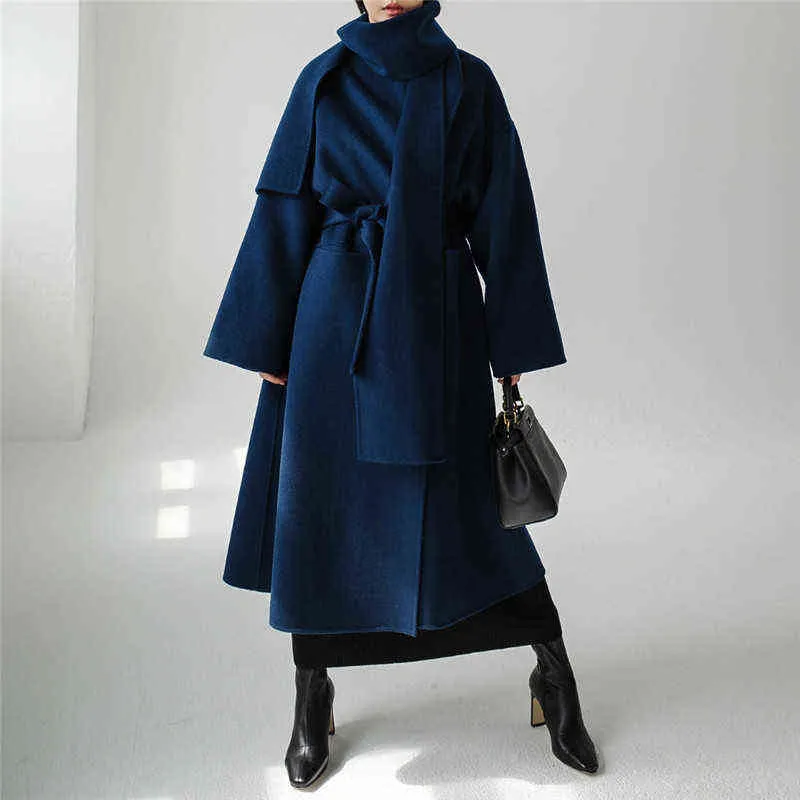 Pure Color Bandage Long Sleeve Woolen Coat Pure Color Bandage Long Sleeve Woolen Coat