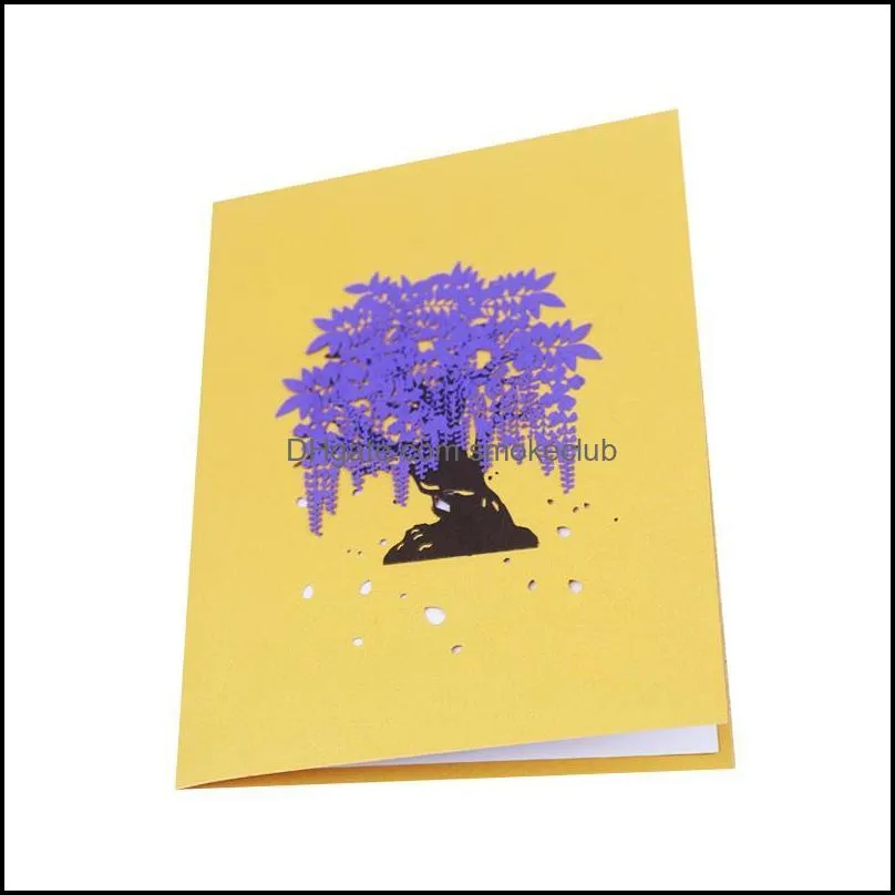 Greeting Cards 3D Laser Cut Handmade Purple Wisteria Sinensis Paper Card Teachers` Day Mother`s Thanksgiving Party Birthday Gift