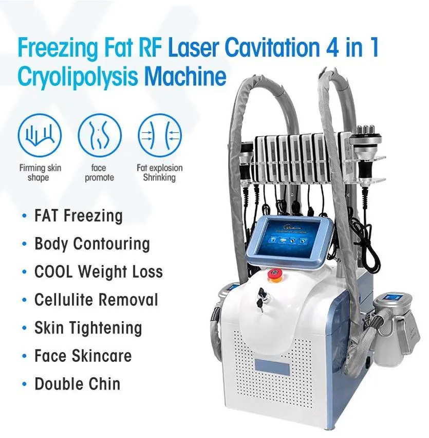Cryo Fat Freezing Cryolipolysis Sculpting Machine Vacuum Cavitation RF Ansiktslyft Cryoterapi Chiller Machines för salong Användning