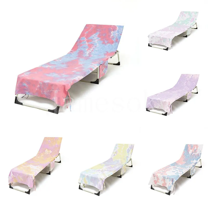 Housse de chaise de plage à teinture par nouage, avec poche latérale, serviette de salon à séchage rapide, pour bain de soleil, jardin, dd441