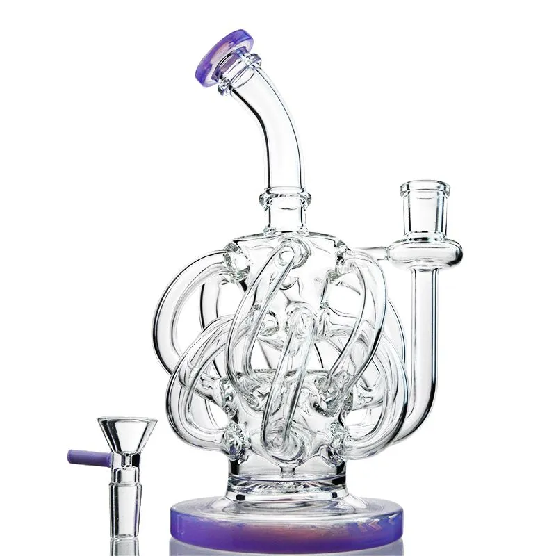 Hookahs Curved Unique Shape Glass Bongs 12 Vortex Recycler Tube Bong 14mm Female Joint Hookah Oil Dab Rigs Super Cyclone Water Pipes