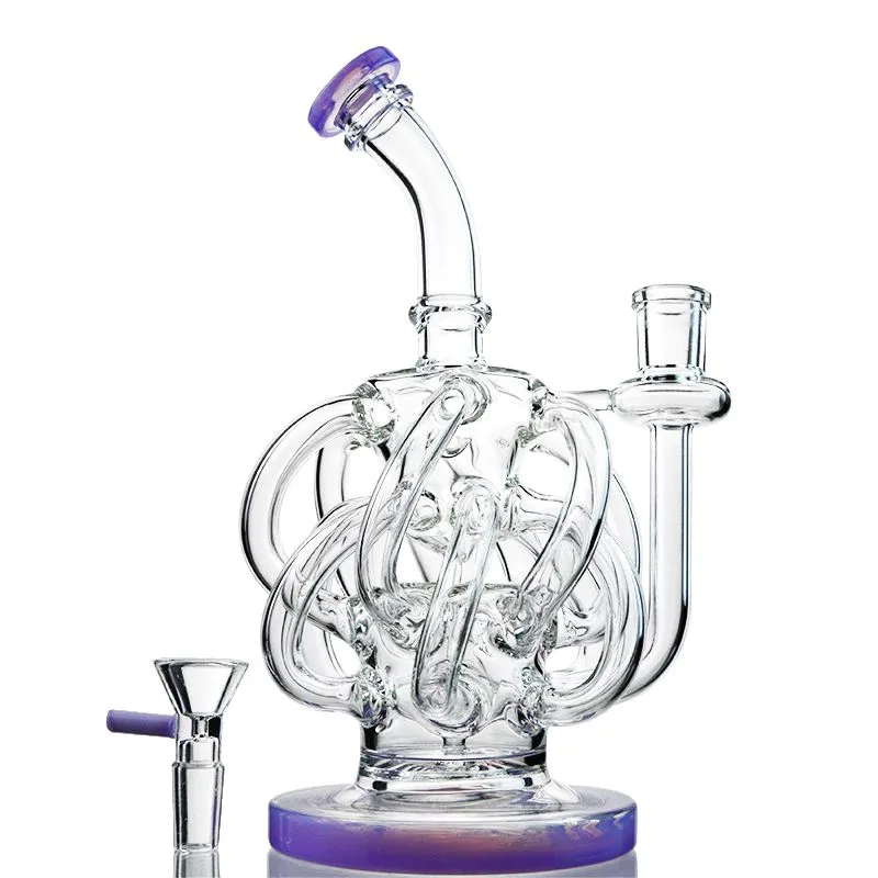 Narguilés Courbé Forme Unique Bongs En Verre 12 Vortex Recycler Tube Bong 14mm Joint Femelle Narguilé Huile Dab Rigs Super Cyclone Conduites D'eau