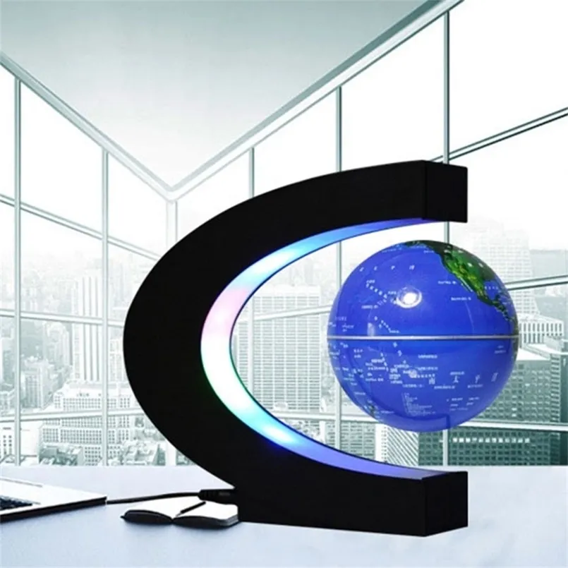 磁気浮上地球の浮遊LEDの世界地図電子逆向きランプノベルティボールライトホーム装飾品デコレーションギフト211108