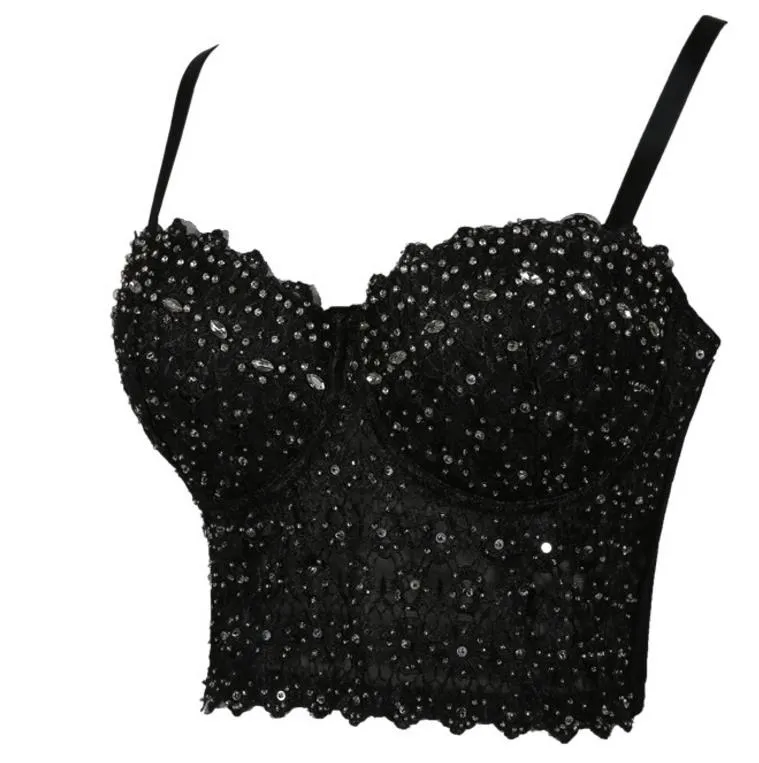 Sexy Lace Rhinestone Bustier Crop Top With Detachable Strap In For Women  Champagne/Black/White XS L From Jessie06, $12.53
