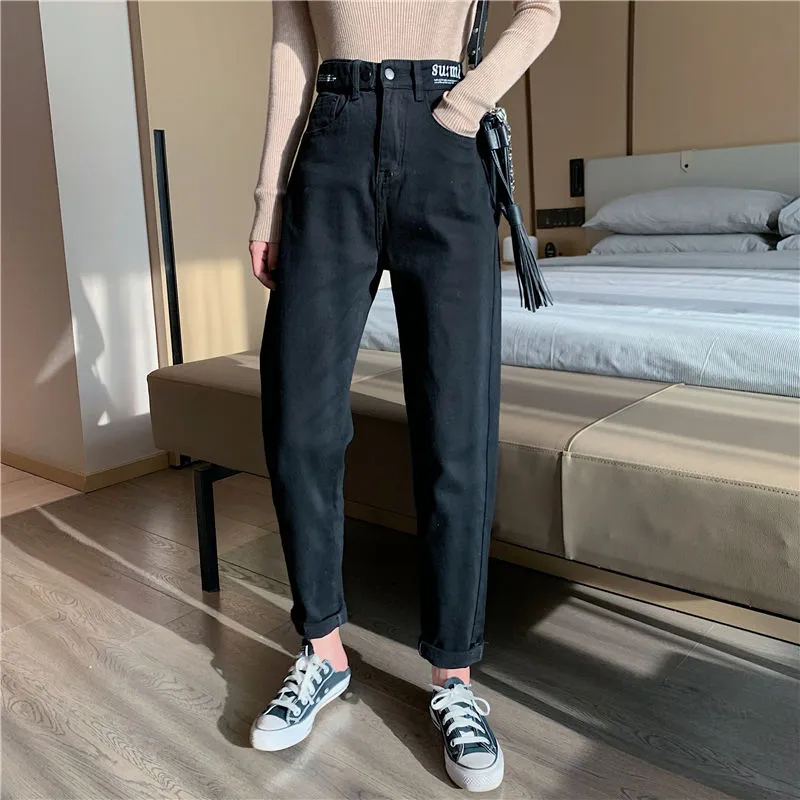 Women's Korean Style Vintage Jeans Ripped High Waist Harem