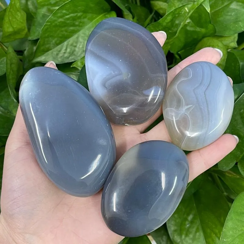 Decorative Objects & Figurines Natural Gray Agate Palm Stone Massage Healing Energy