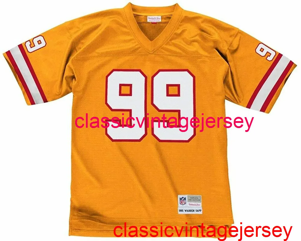 Zszyte mężczyźni kobiety młodzież Warren sapp #99 Mitchell Ness Orange 1995 Jersey Haftery Niestandardowy numer nazwy xs-5xl 6xl