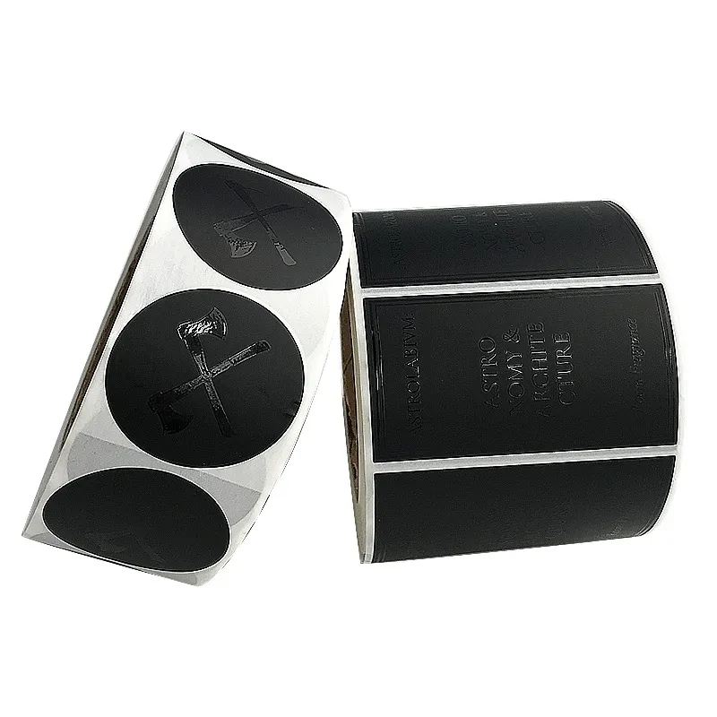 커스텀 블랙 UV 스팟 접착제 로고 스티커 라벨 인쇄 롤링 셀프 씰 포장 스티커 방수 비닐 플라스틱 레이블