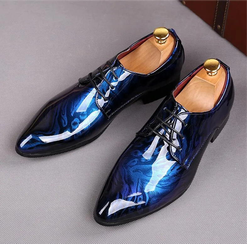 Chaussures décontractées pour hommes, paillettes bleu Royal, imprimé plat, Oxfords formels, robe de soirée de mariage, Sapato Social Masculino