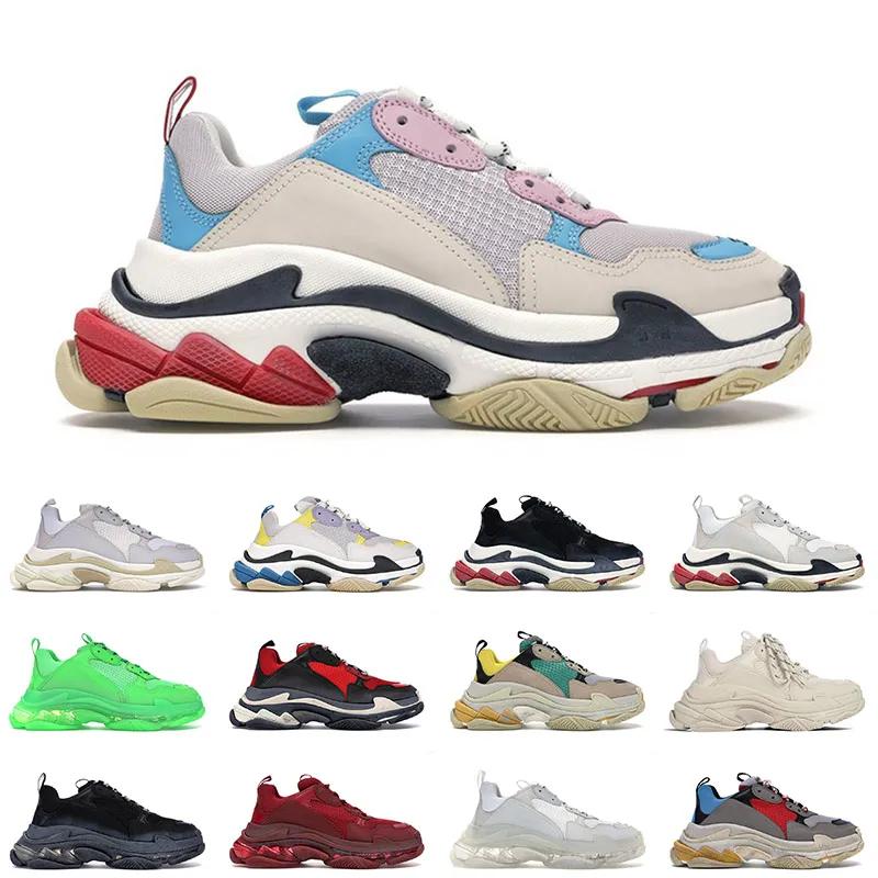 Venta al por mayor 2021 Triple S Flat Casual Shoes Hombres Mujeres Plataforma Sneakers 17FW Paris Vintage Old Rainbow Designer Luxurys Sports Dad Shoe 36-45