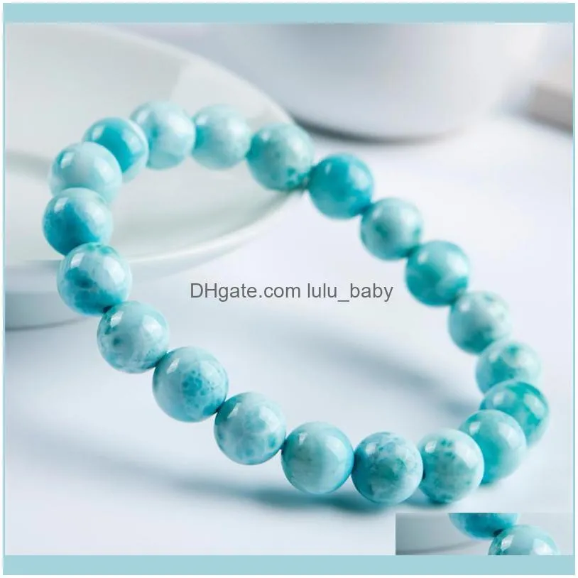Beaded, Strands Precious Blue Natural Larimar Bracelet 10mm Stretch Stone Crystal Round Bead Women Female1