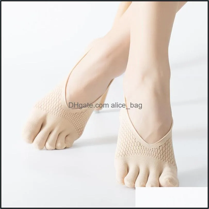 Sports Socks Women`s Yoga Five-finger Stockings Ladies Velvet Summer Mesh Breathable Invisible Shallow Mouth Silicone Lace