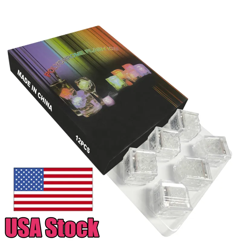 Simulatie -effecten Ice Cubes LED -Lichten Polychrome Flash Liquid Sensor Gloeiende kubus Dubbele lamp Decor Light Up Food Grade kleurrijke staafverlichting