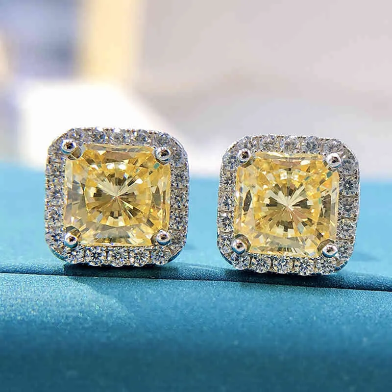 2021 7*7 Ice Flower Cut Yellow Pink High Carbon Diamond Women's Earrings Bridal Wedding Bithday Pendant Necklaces