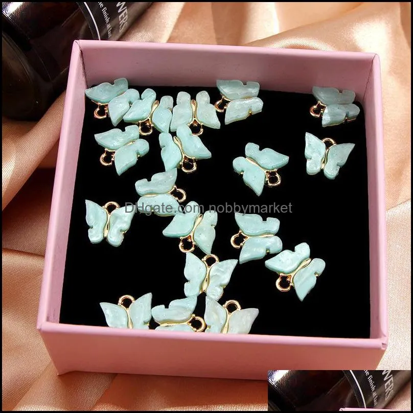 Flatfoosie 50Pcs/set Fashion Acrylic Butterfly Jewelry Accessories Gold Color Charm Jewelry for Making DIY Earrings Necklaces T200808