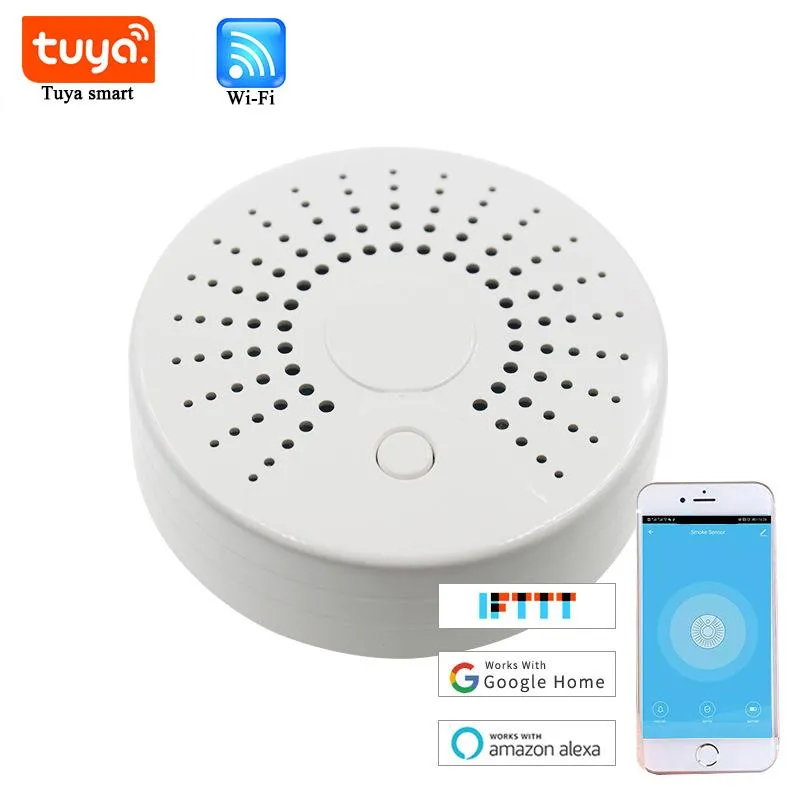 Smart Home Control Tuya WiFi Rilevatore di fumo Smoke Sensor Sensor Alarm SmartLife funziona con Google Assistant