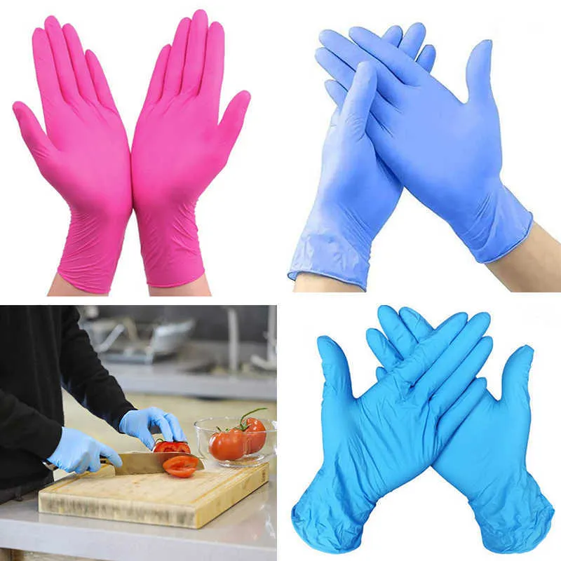 5/20/50 / 100pcs Gants jetables en caoutchouc Nitrile Rose Femmes Hommes Gants universels Jardin Cuisine Lavage de lavage Gants Latex Noir 210622