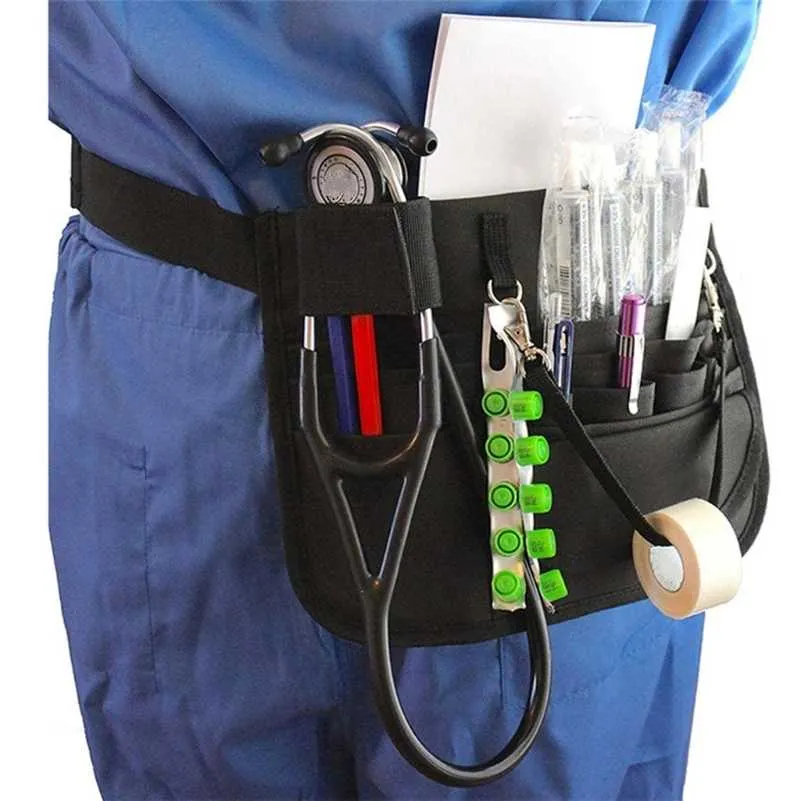 Infirmière organisateur ceinture Fanny Pack 13 poches sac de taille pour ciseaux Kit de soins outil de stockage sac banane unisexe infirmière tablier hanche sac à main 220112