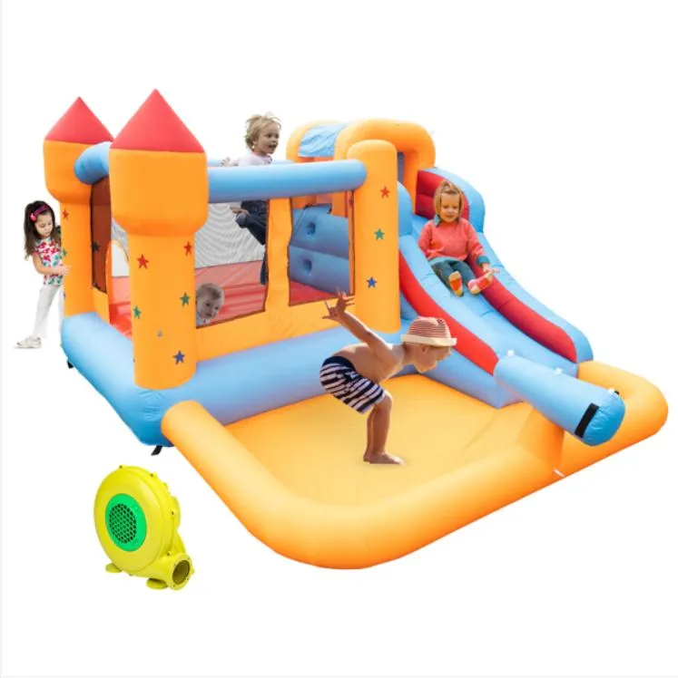 Caixas de Armazenamento Caixas Lindas Crianças Castelo de Salto Inflável com piscina e slide incluem brinquedo de jogo de ventilador de ar