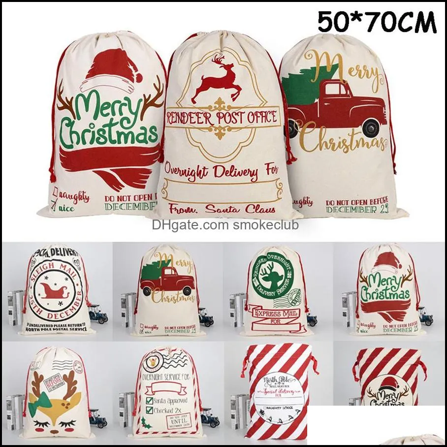 Festliga tillbehör Hem GARDENKRISTMAS DSSTRING BAG Santa Sacks Canvas Party Candy Giftväskor Juldekorationer OOA8322 Drop Leverans 202