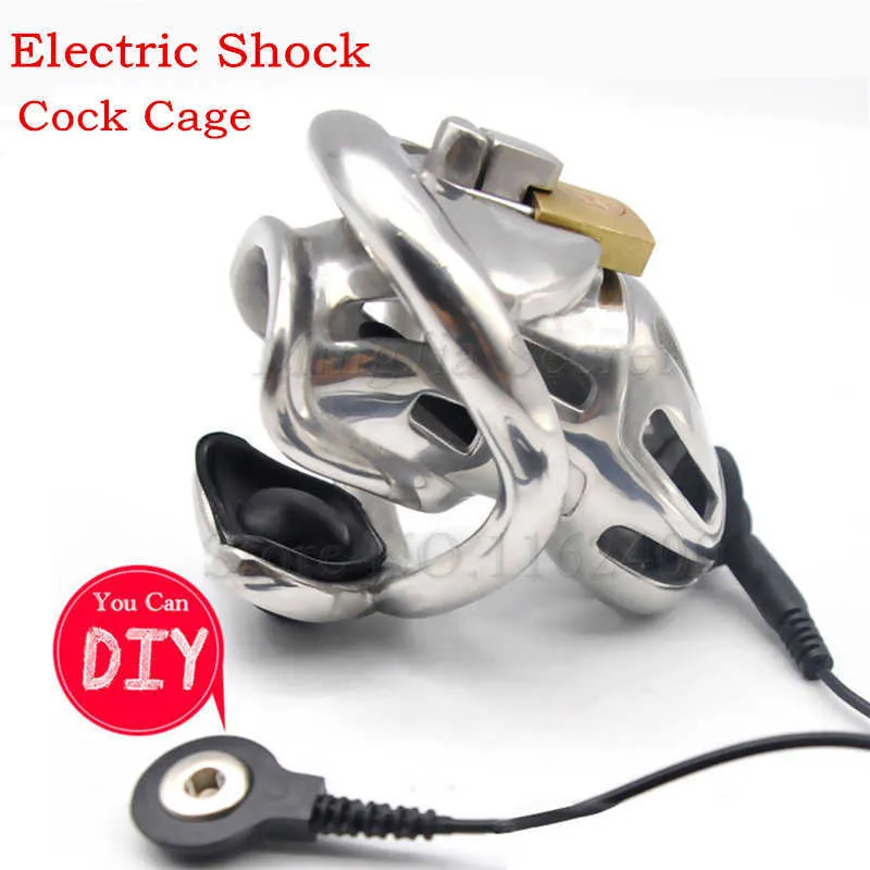 Electric Shock 316 Stainless Steel Male Chastity Device,Electro Shock Cock Cage,Penis Rings,Chastity Lock,BDSM Sex Toys For Men P0826