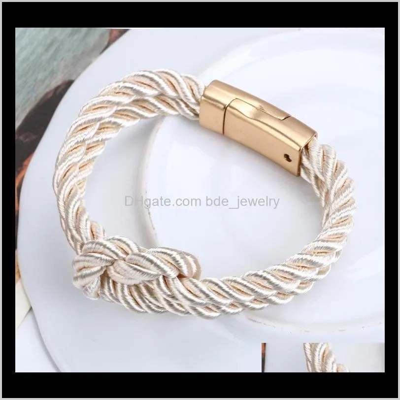 wholesale-fashion braided rope chain bracelet magnetic clasp bow charm leather bracelets & bangles for women dff0654