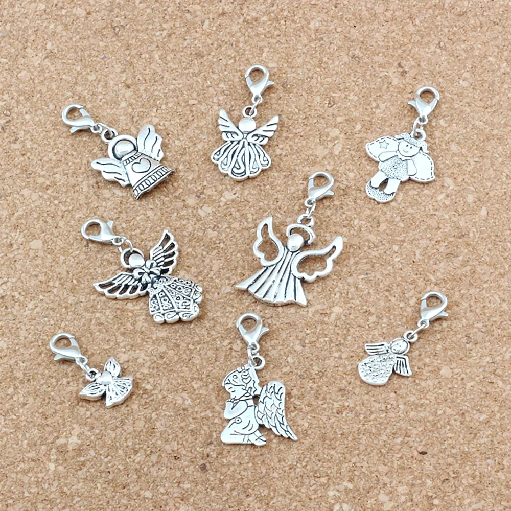 80pcs misturado anjo flutuante lagosta clasps religião charme grânulos para jóias fazendo pulseira colar achados 8 estilos a-501b