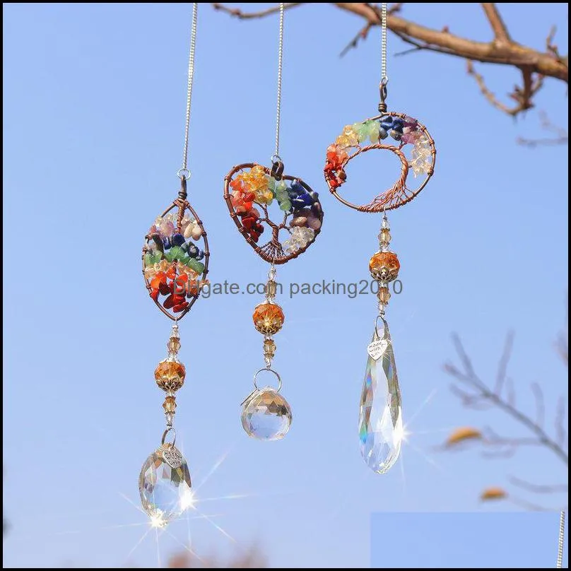 Hanging Crystal Suncatcher Life Tree Stone Love Wind Chimes Beads Prism Pendant Maker Drops Hang for Window, Home Decor, Car Charms