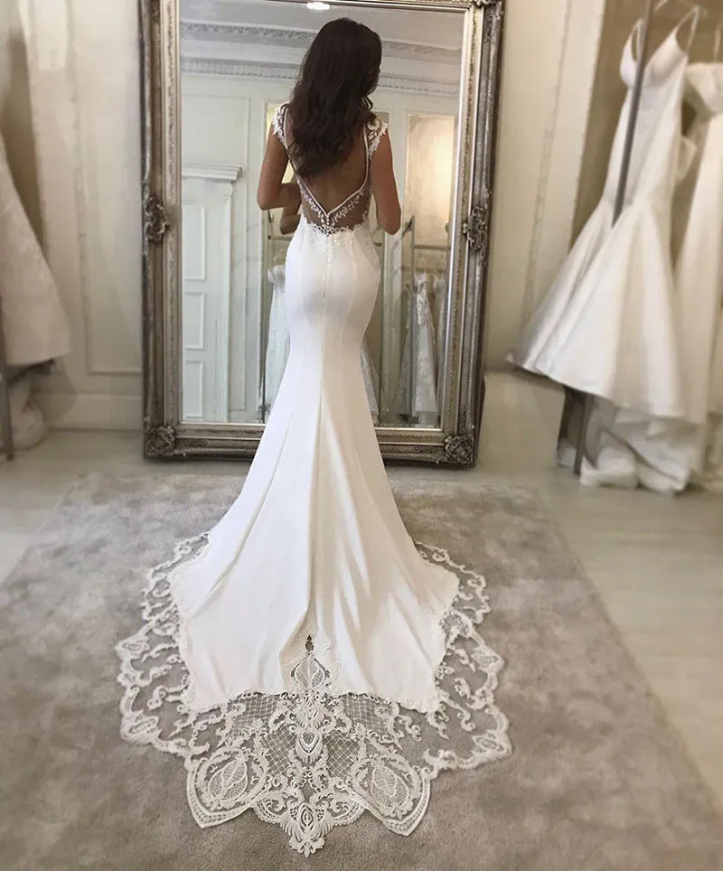 Heavy lace wedding gown backless plus size wedding dress – Mermaid Bridal