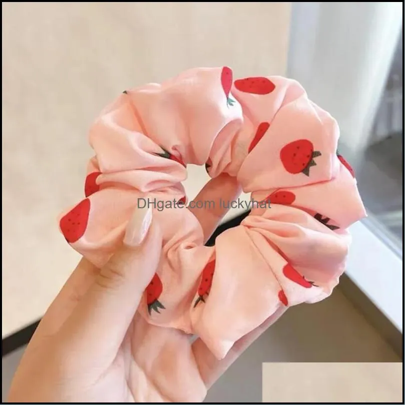 Fashion Scrunchies Gum Hair Tie Women Girls Printed strawberry Elastic big Hair bands Ponytail Hold Hair Accessories