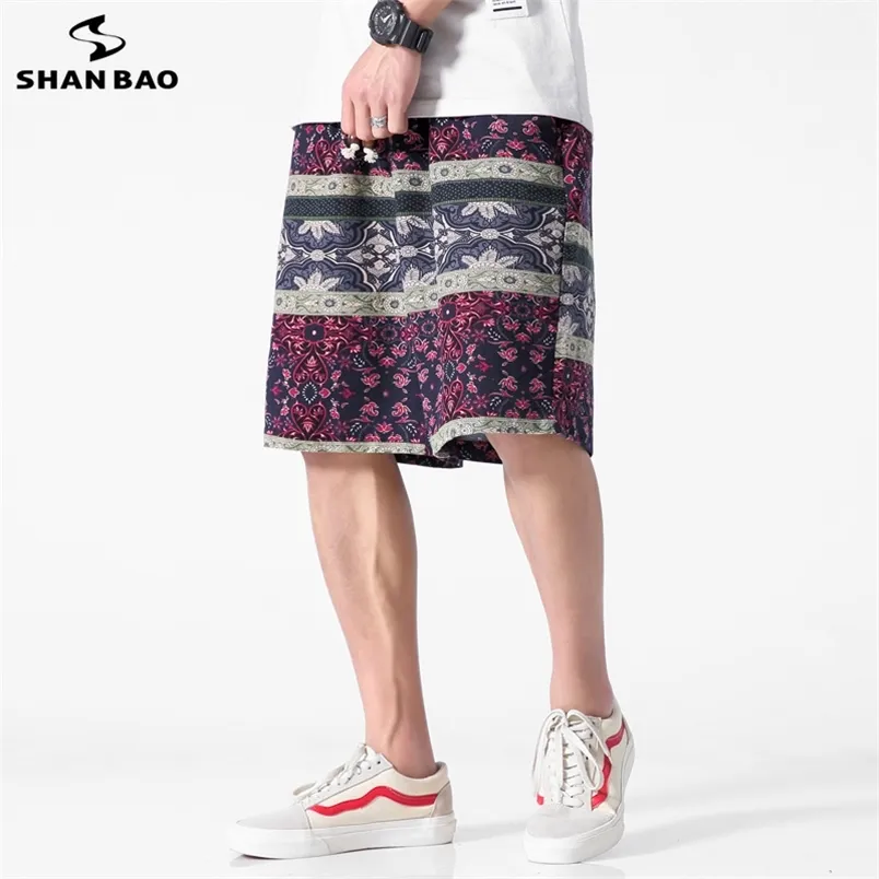 SHAN BAO Loose Straight Lightweight Beach Shorts Summer Classic Style Print Trend Men's Fashion Thin Casual 210629