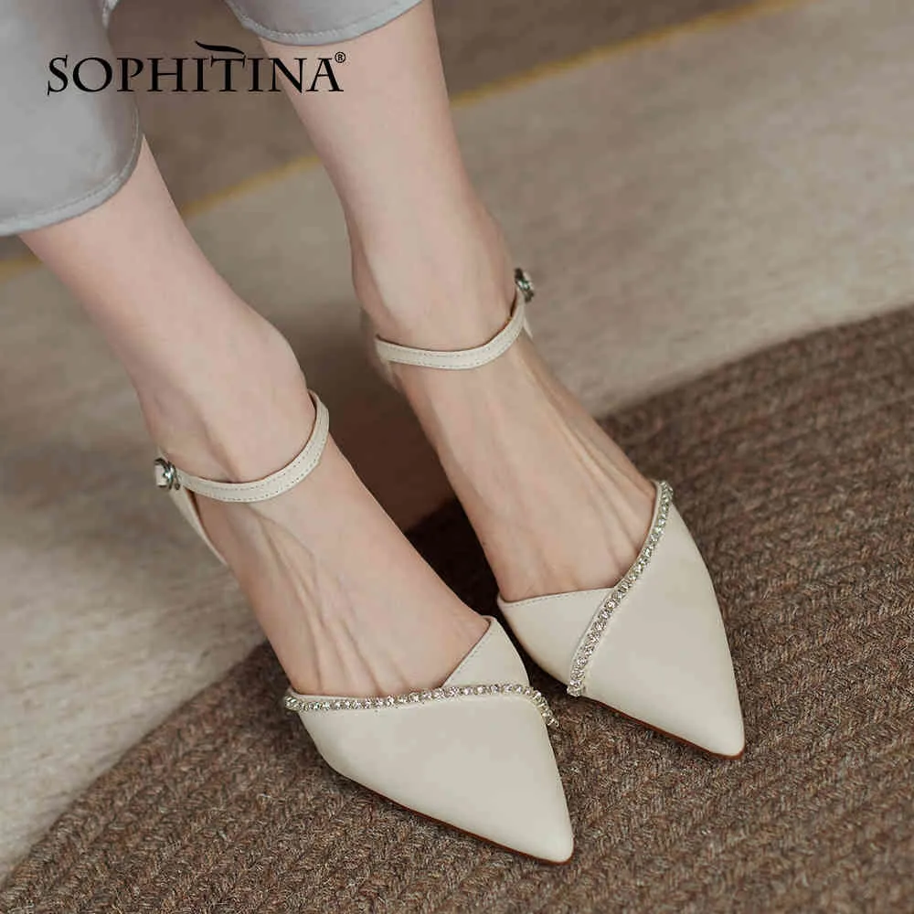 Sophitina غطاء كعب النساء الصنادل الفاخرة جلد طبيعي الخنجر الأحذية أشار حزب السيدات الأحذية الصيف AO785 210513