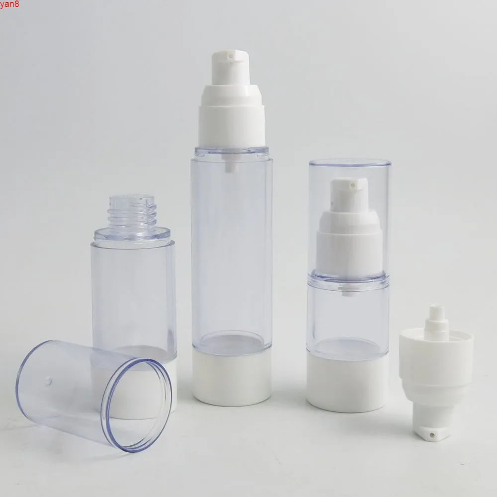 360 x 15ml 30ml 50ml Clear Airless White Pump Bottle Refillerbar Kosmetisk behållare Essence Oil Lotion PackagingHigh Qty