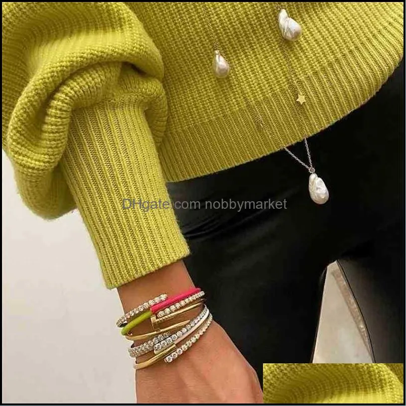 Armreif Armbänder Schmuck Sommer Verkauf Neon Emaille Open Adjust Armband für Frauen Mode Goldfarbe 210408 Drop Lieferung 2021 Gw7Py